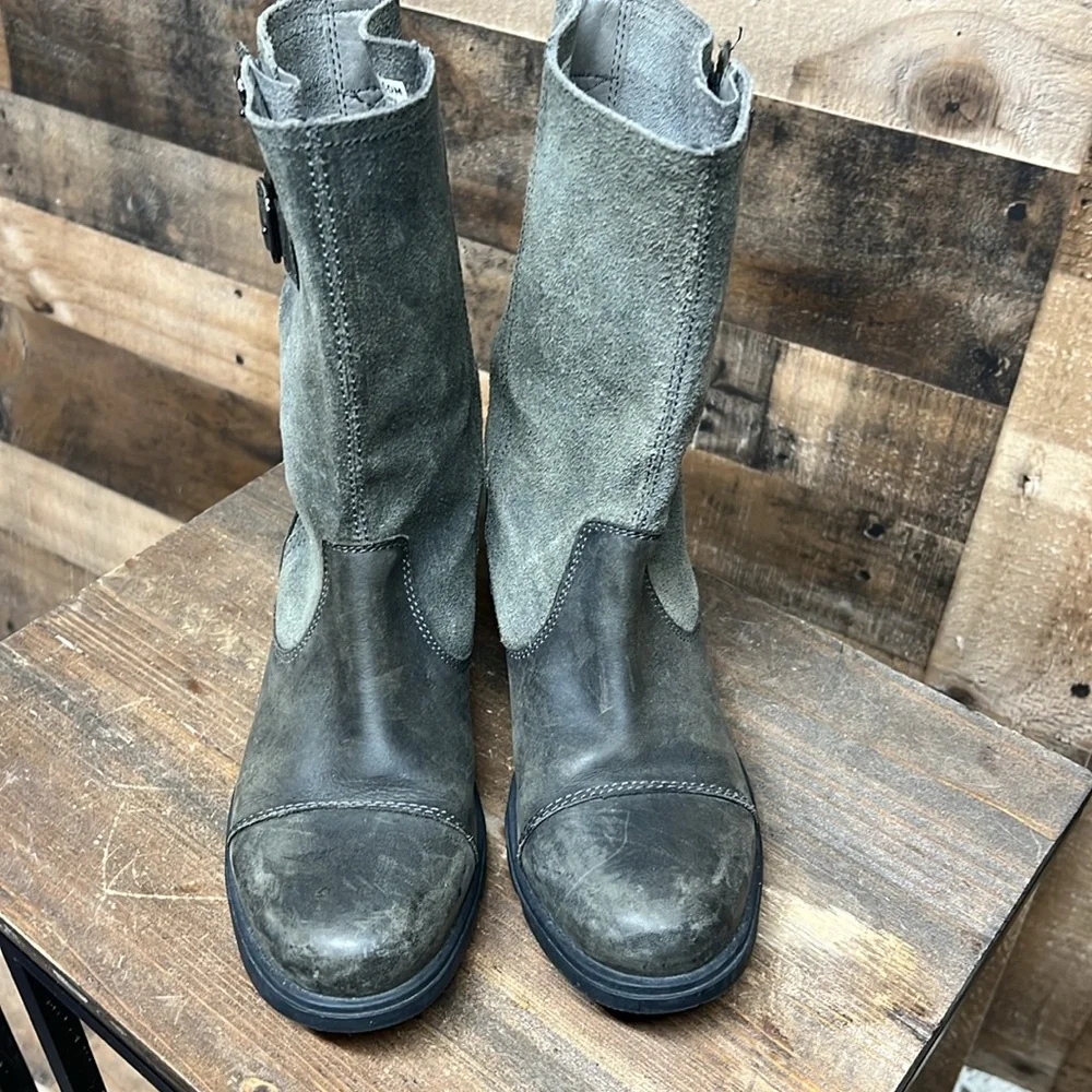 Sorel Women Boots Major Moto Buckle Pull On‎ NL2166 028 Leather Gray Sz 6.5